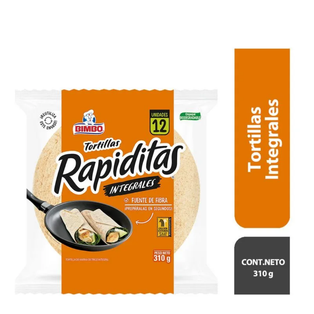 2 Tortillas Bimbo Rapiditas Integrales Bolsa 12 Und - Imagen 1